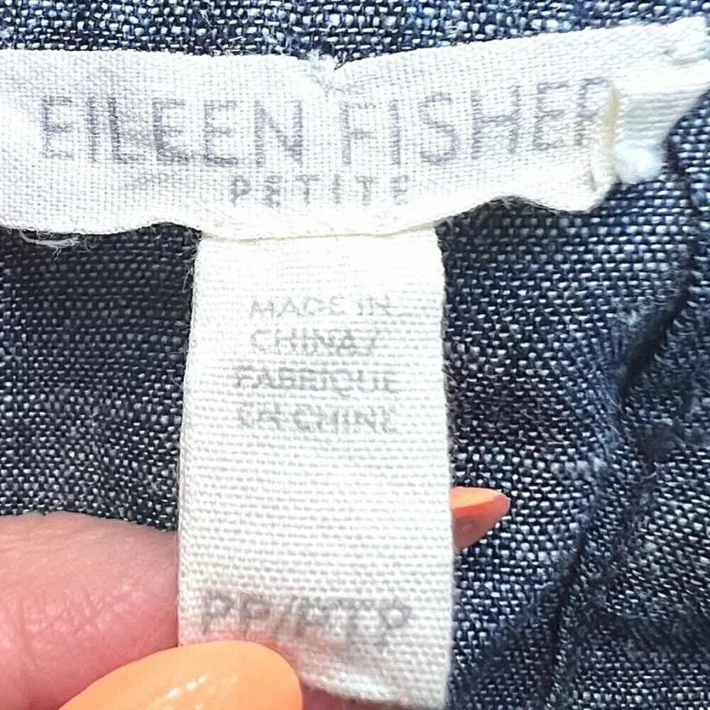 Eileen Fisher Blue Chambray Skirt w/Pockets Banded Pleated Waist Round Hem Sz P